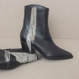 Rhinestone Fringe Black Bootie